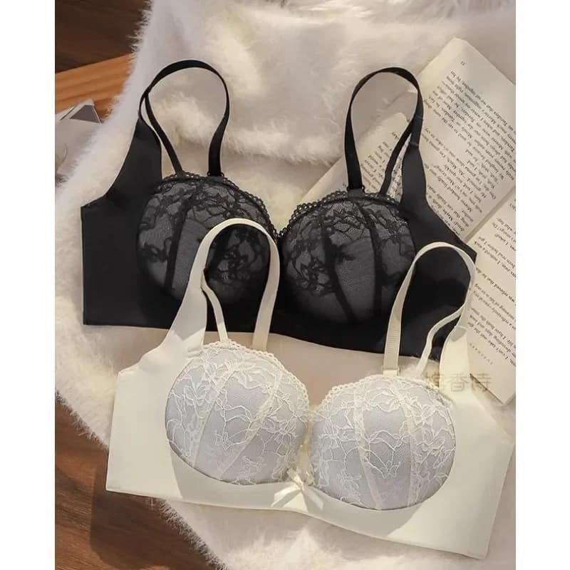 Push-up Gather Lace Bra Deep V Lock Edge Underwear Comfort Simple Bra Pride Bras 3D Stereo W Type Soft Support Bra