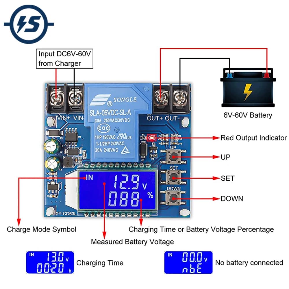 Battery Charge Discharge Controller Low Voltage Cut Off  Switch Undervoltage Overvoltage Protection Voltage Percentage Display