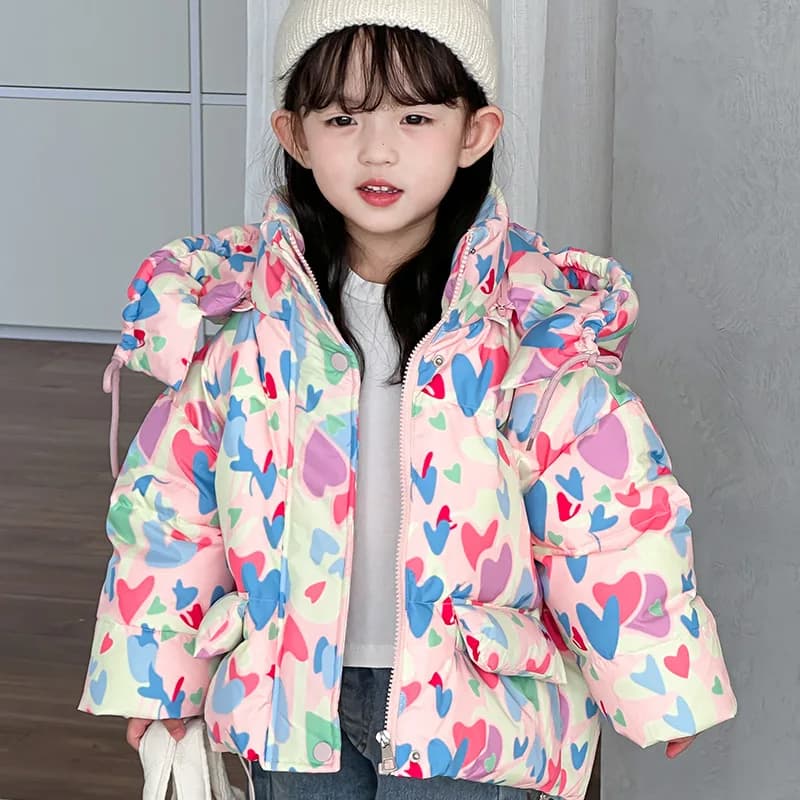 2024 New Winter Girls White Duck Down Jacket Children Cute Printed Hooded Warm Down Coat y1391