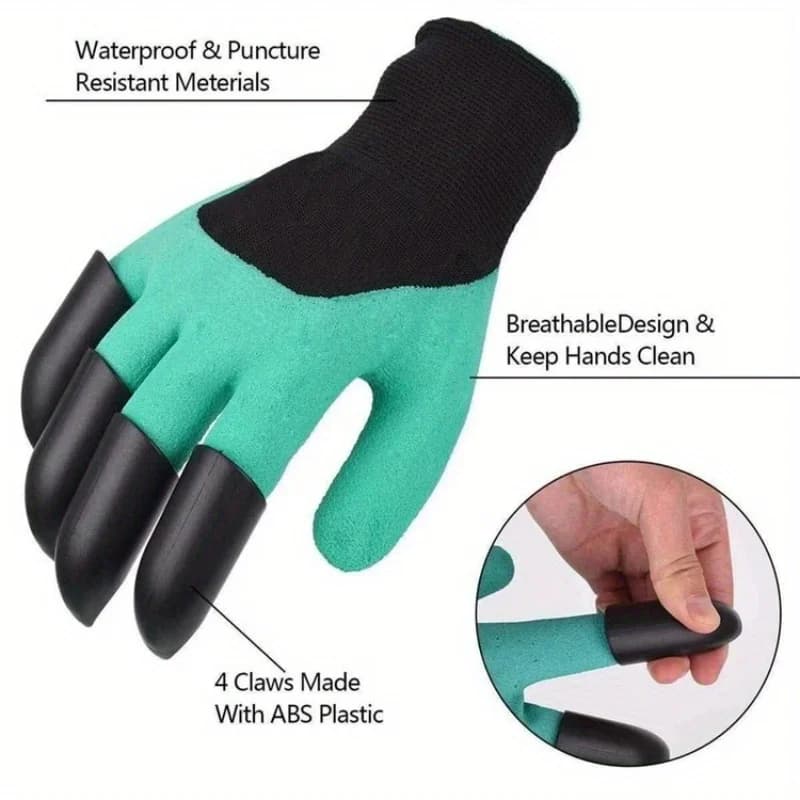 2Pc  pair Garden Gloves with Claws - Perfect for Digging, Planting, Weeding, Seeding - Protects Nails and Fingers Essential Ga