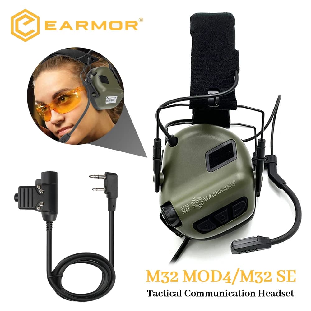 EARMOR M32 Tactical Headset Anti Noise Headphones Communication Shooting Earmuff with U94 PTT Adapter for Kenwood
