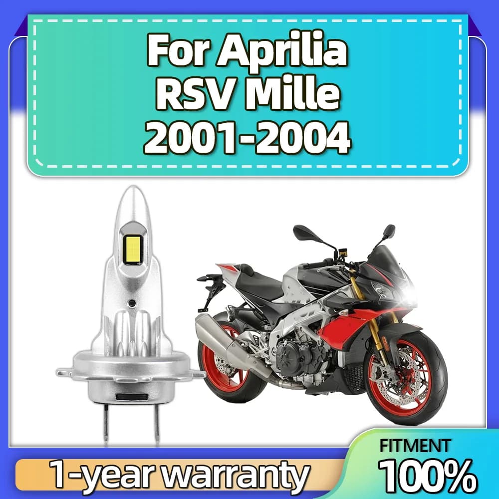 For Aprilia RSV Mille 2001 2002 2003 2004 1Pcs 12V Motorcycle White CANbus Error Free 15000lm H7 LED Headlight Bulbs 6000k