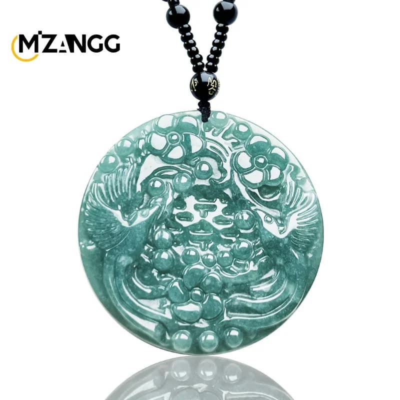 Genuine Natural Double Happiness Linmen Jadeite Pendant Fine Carved Happy Eyebrows Jade Necklace Fashion Gifts for Men and Women