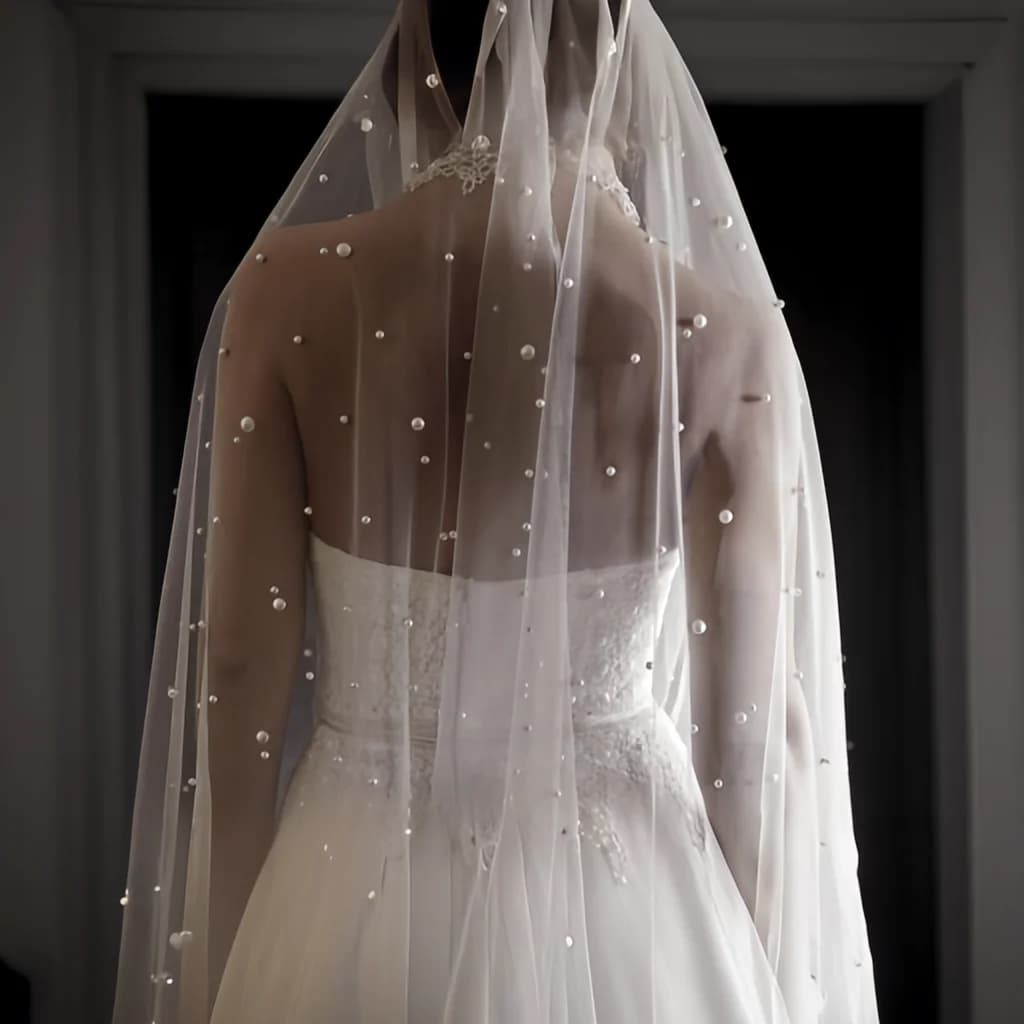 V01 Elegant Bridal Pearls Veil 1 Tier Beaded Wedding Veil Wedding Dresses Accessories Soft Tulle with Comb Detachable Tulle