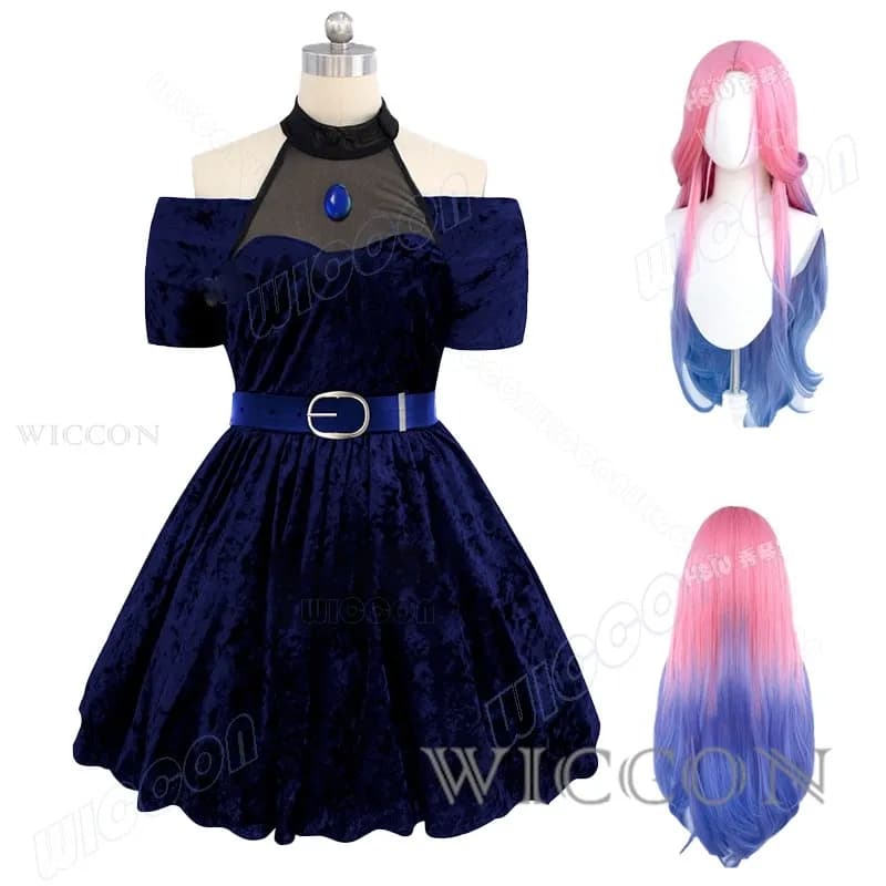 Mizi Cosplay Costume Wig Fancy Dress Halloween Party Roleplay Performance Clothes Blue Velvet Outfit Anime Cosplay MIC Instock
