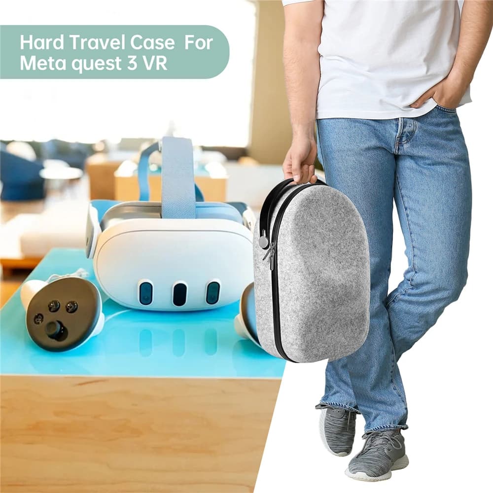 Hard Travel Case Leather Handle Strap Travel Storage Bag VR Accessories Carrying Case for Meta Quest VR 3