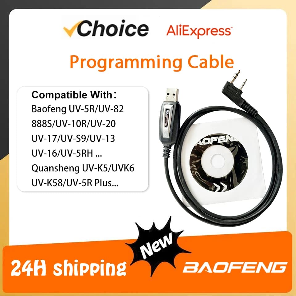Baofeng USB Programming Cable BF-5RH 13Plus 17Plus V2 Quansheng UVK5 UVK6 5RPlus Programming Cable CD Software Radio Accessories