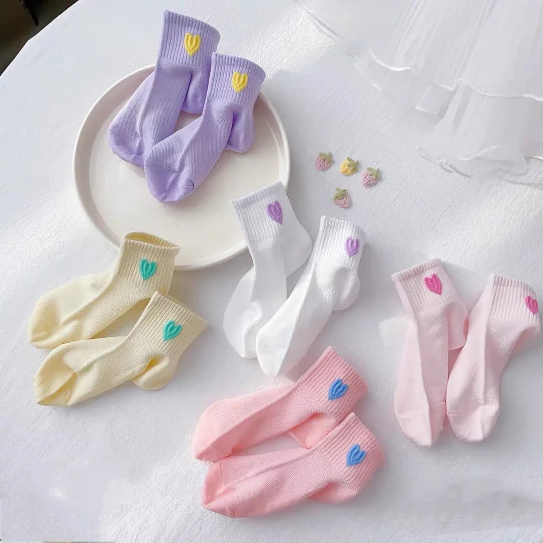 Cotton Solid Colorful Kids Half Girls Socks All Season Mesh Candy Sweet Cute Heart Soft Breathable Half Socks for Children Girls