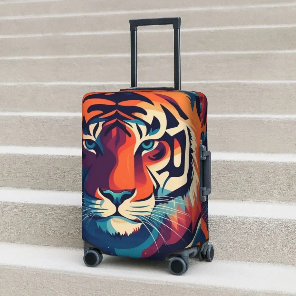 Tiger Suitcase Cover Holiday Illustration Colorful Illustration Practical Luggage Accesories Travel Protection
