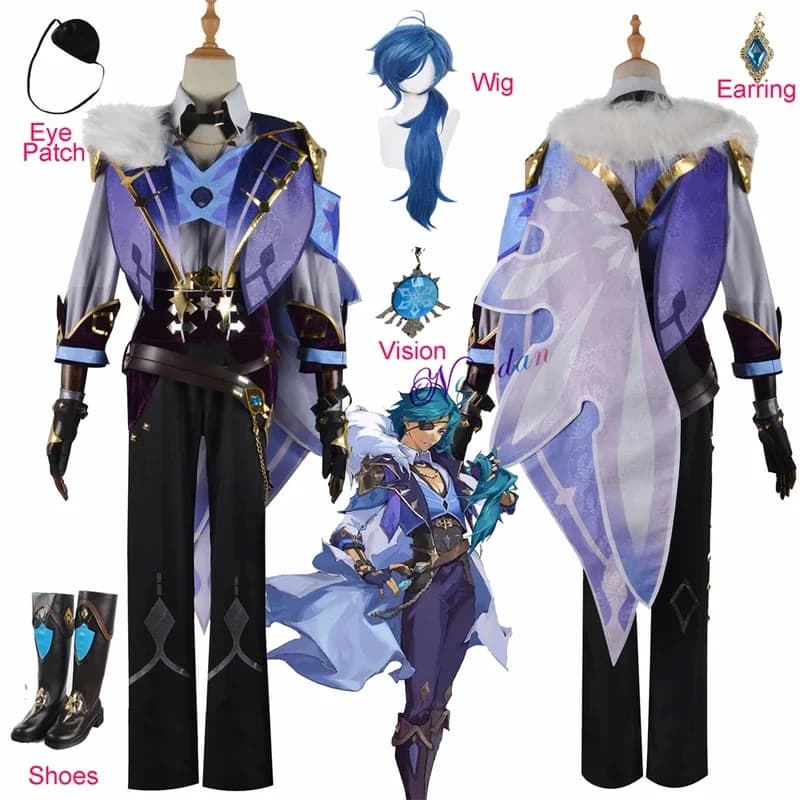 Kaeya cosplay costume uniform wig clothes shoes boots full set outfit Halloween party cosplay costume Comic Con