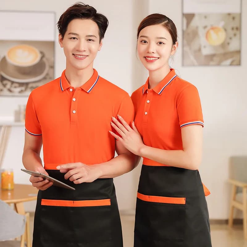 Summer Restaurant Hot Pot T-shirt Short Sleeve Custom Logo Supermarket Waiter Catering Barbecue Shop Work Wear Work Clothes