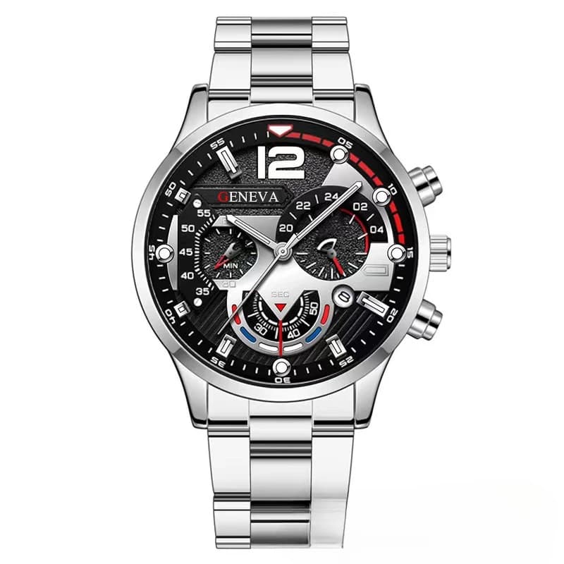 Men's steel strap calendar quartz watch sports night light pointer men's watch