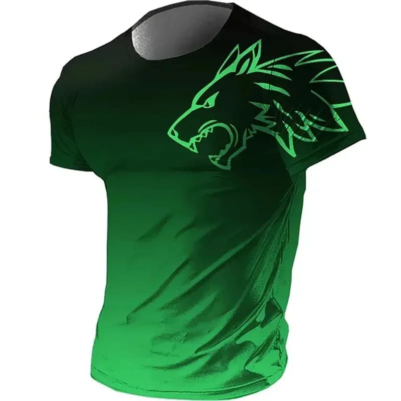 T-shirts for men fitness sportswear 2024 Summer Vintage Men's 3d Printed Quick-Drying Gradient T-shirt Animal Wolf Short Sleeve