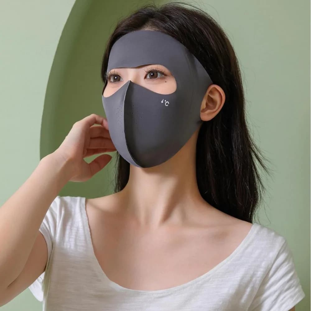 Polyester UPF50+ Sunscreen Mask Traceless Breathable Ice Silk Face Clothing Pure Color Elastic Face Sun Protection Travel