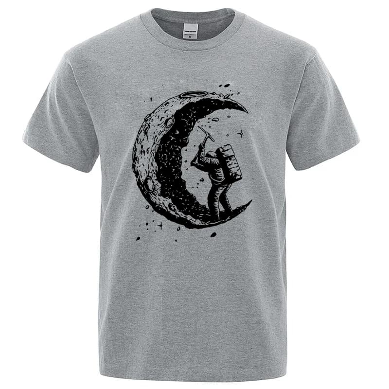 Men's High Quality 100% Cotton Moon Print Casual Summer Cool Short Sleeve Men Tshirt Loose t-shirt Male Tee Shirts Male Tee Tops