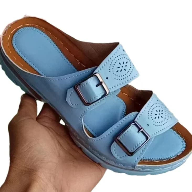 Women Closed Toe Summer Shoes 2024 New Comfort Double Buckle Wedge Ladies Sandals Plus Size Platform Casual Slippers Women