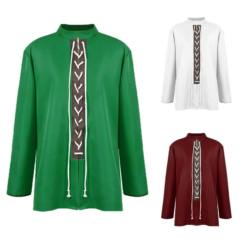 Medieval Cosplay Knight Pirate Costumes Gothic Steampunk Victorian Mens Viking Blouse Tops Halloween Carnival Party Costume