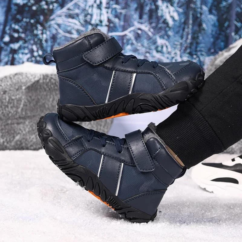 Children's Winter Boots Outdoor Barefoot Shoes for Boys Waterproof Plush Warm Ankle Snow Boots Kids Boys Non-slip Sneakers