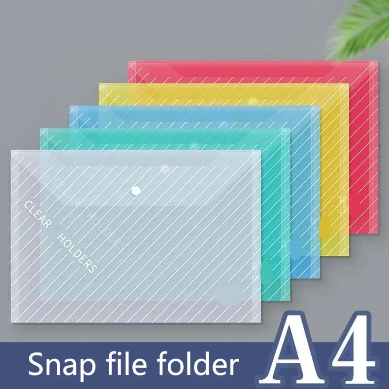10pcs A4 File Bag Transparent Plastic Thickened Large-capacity Waterproof Snap-on Type Test Paper Storage Bag for Archives
