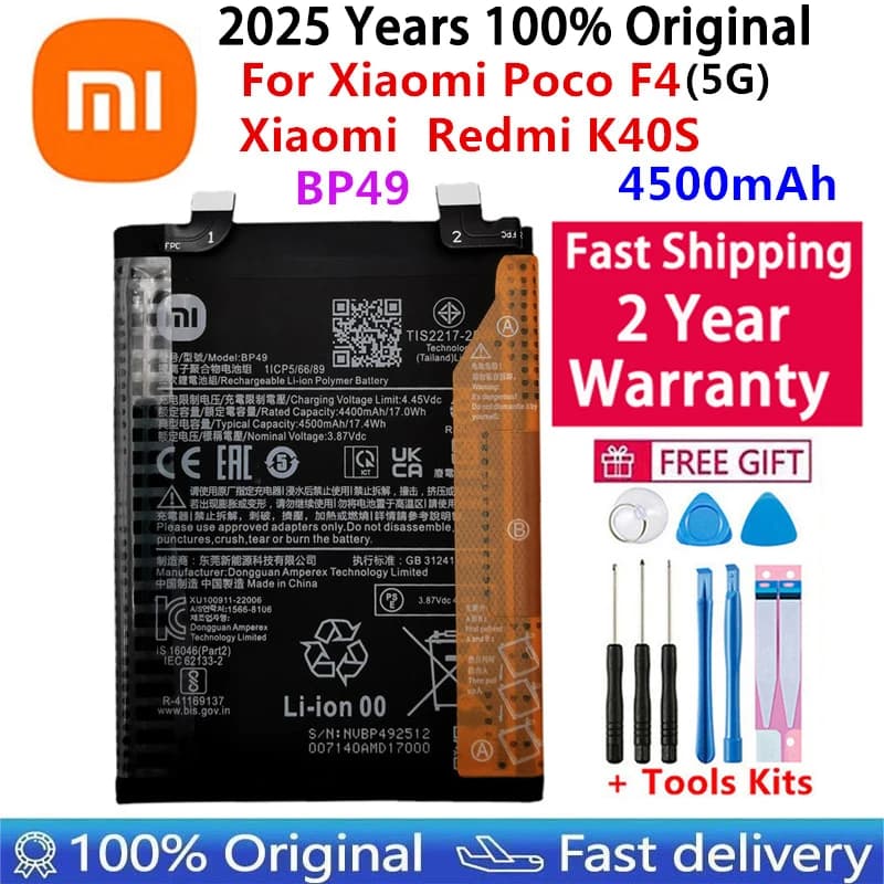 100% Original High Quality BP49 4500mAh Phone Battery For Xiaomi Poco F4 5G / For Redmi K40S Replacement Batteries + Free Tools