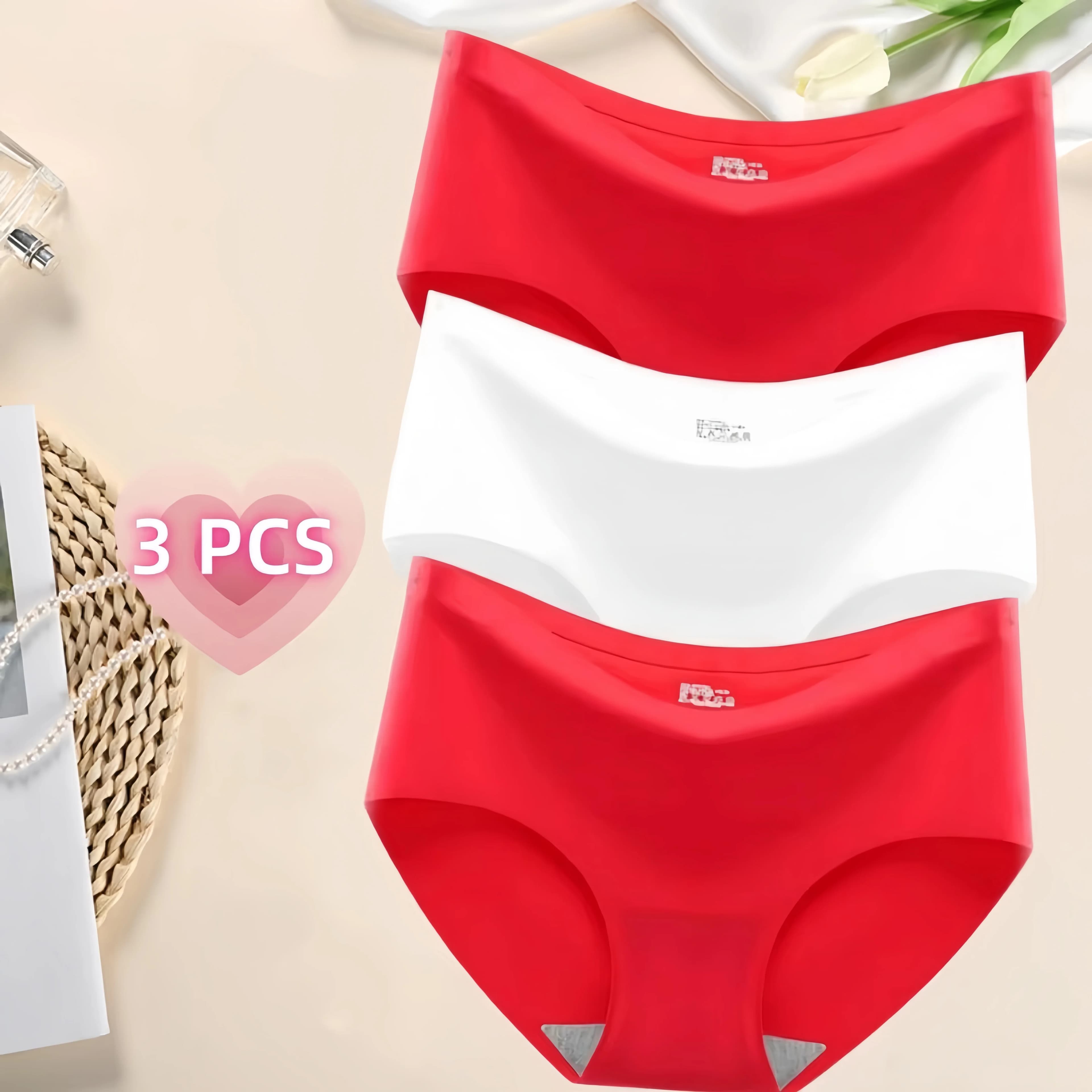 Women's Ice Silk Underwear Traceless One-piece Underwear Mid-waist Sexy Women's Underwear Fit Briefs 3 Pieces Asian Size