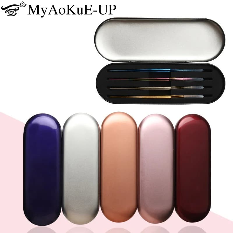 1pcs Steel Eyelash Tweezers Storage Case 4 Slots Eyebrow Clip Storage Box Container Makeup Tools Lash Extension Accessories