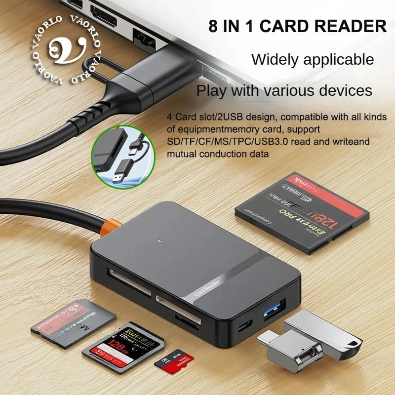 8 in 1 USB Card Reader 3.0 Card Reader SD Micro SD TF CF MS U Disk Compact Flash Card Adapter for Laptop  Smart card reader