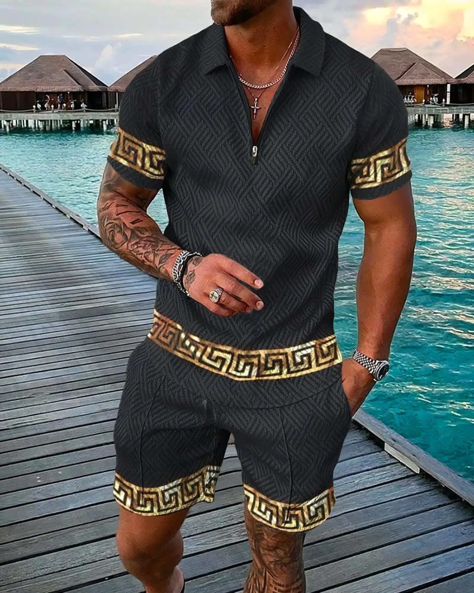 Funny 3D Printed Men's 2 Piece Sets Fashion Polo Shirt+Shorts Outfit Casual Short Sleeve Zipper Shirts Summer Hip Hop Streetwear