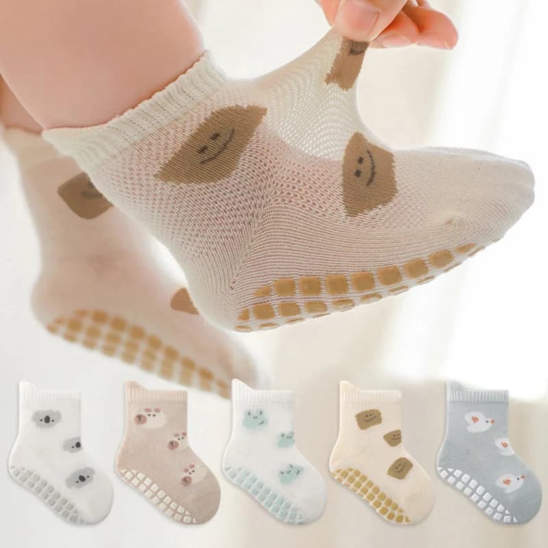 5 Pairs Childrens Non-Slip Socks Cute Cartoon Pattern Kids Boys Girls Floor Socks Comfortable Breathable for Toddler