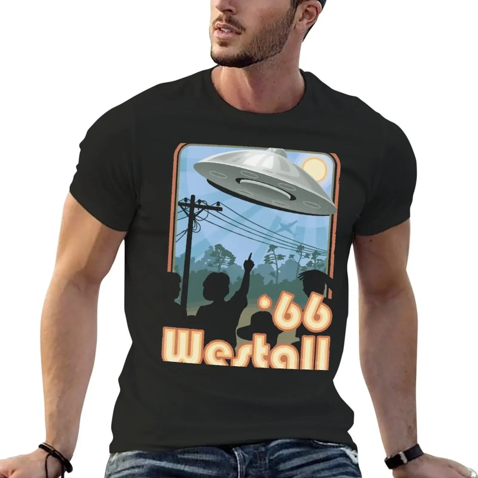 Westall UFO 66 T-Shirt plain korean fashion Short sleeve tee men