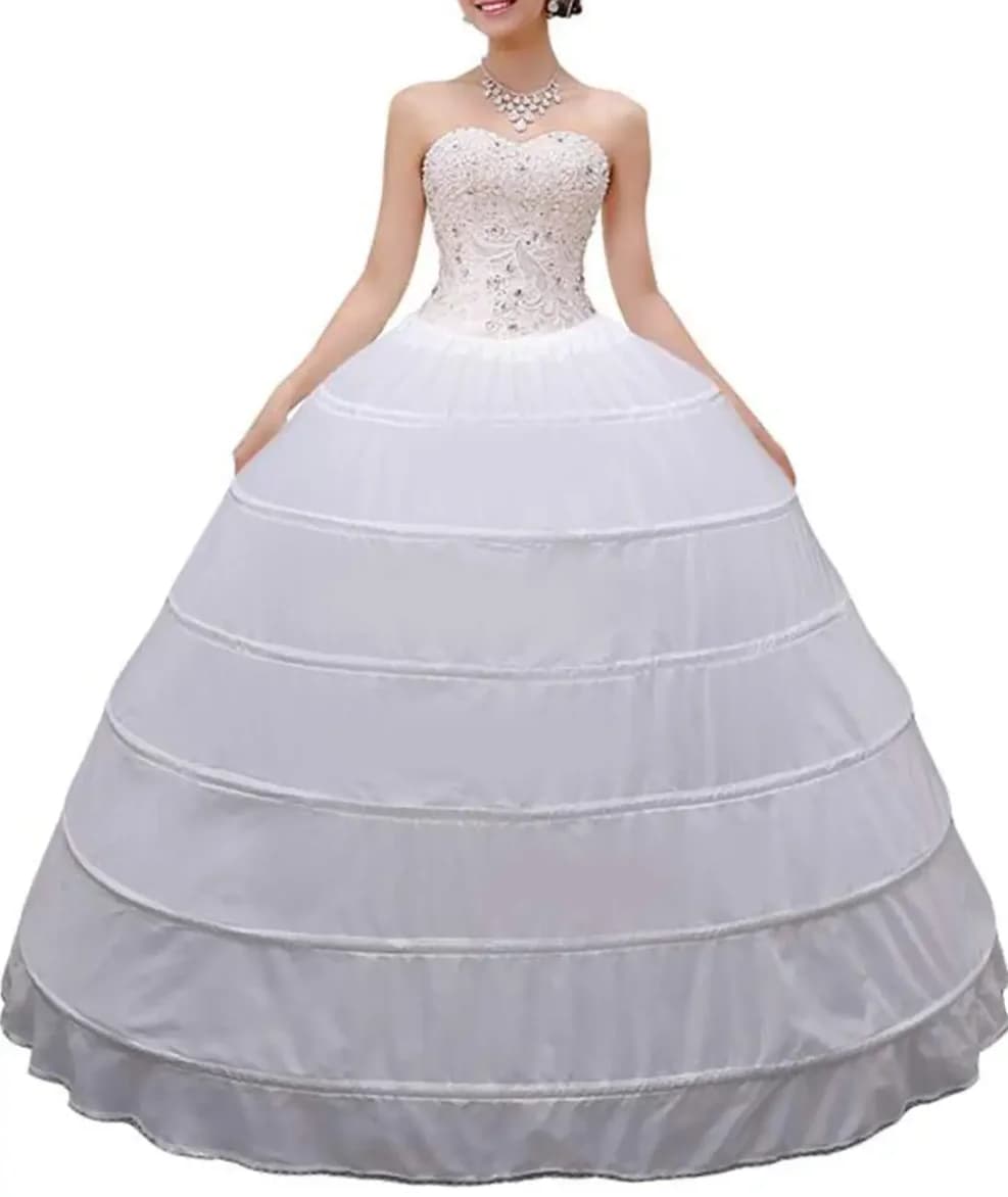 Women Crinoline Petticoat A-line 6 Hoop Skirt Slips Long Underskirt for Wedding Bridal Dress Ball Gown White