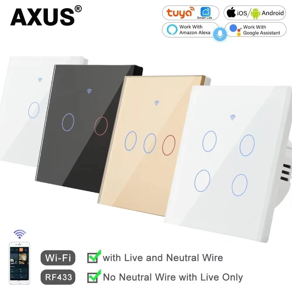 1/2/3/4 Gang EU WiFi RF 433mhz Smart Wireless Touch Wall Light with Switch Button 220V with no Neutral EU Tuya Alexa Google