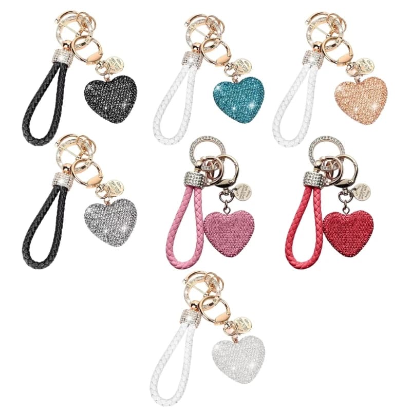 Elegant Diamonds Encrusted Heart Keyring Crystal Keychain for Trendy Women Girl