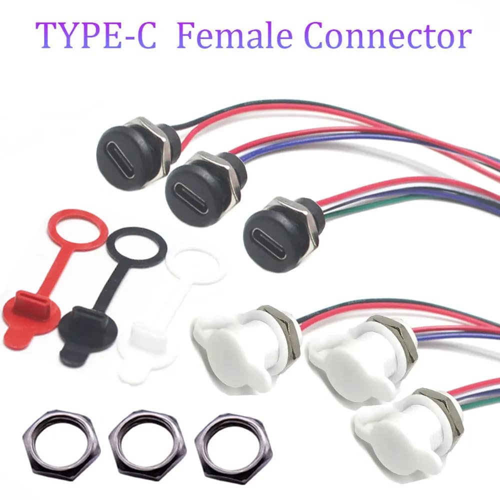 1Pcs Type-C to PH 2.0 with nut locking plate Waterproof Female USB Socket High Current Fast Charging jack port