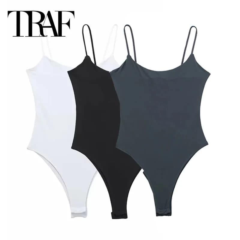 TRAF White Black Body Woman 2024 Sleeveless Tight Bodysuit Lingerie Sexy Woman Bodys Bodycon Backless Bodysuit Women Summer Tops
