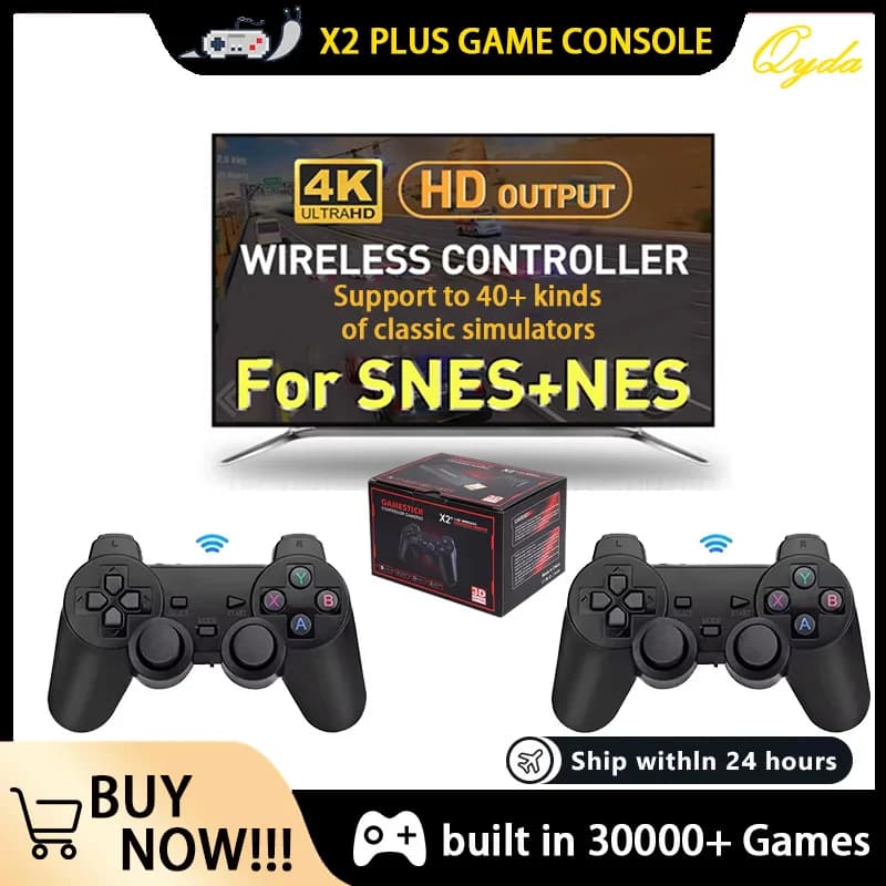 New Classic Video Game Console X2 Plus Gaming Stick 4K HD Wireless Controller 128G 30000 Games 50 Simulator Suitable for PS1/N64
