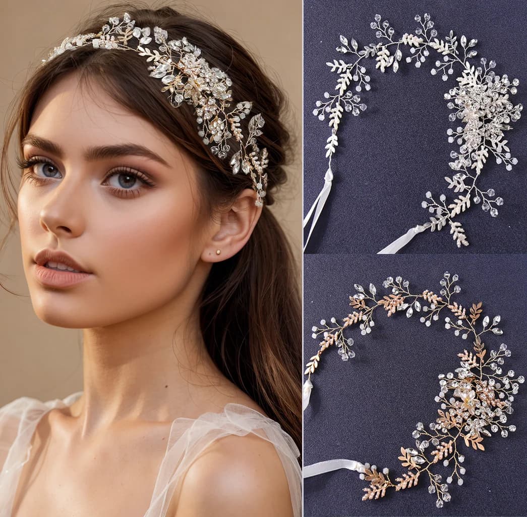 AiliBride Trendy Gold Pearl Crystal Wedding Headband Bridal Hairband Tiara Hair Jewelry Women Wedding Hair Ornaments Handmade