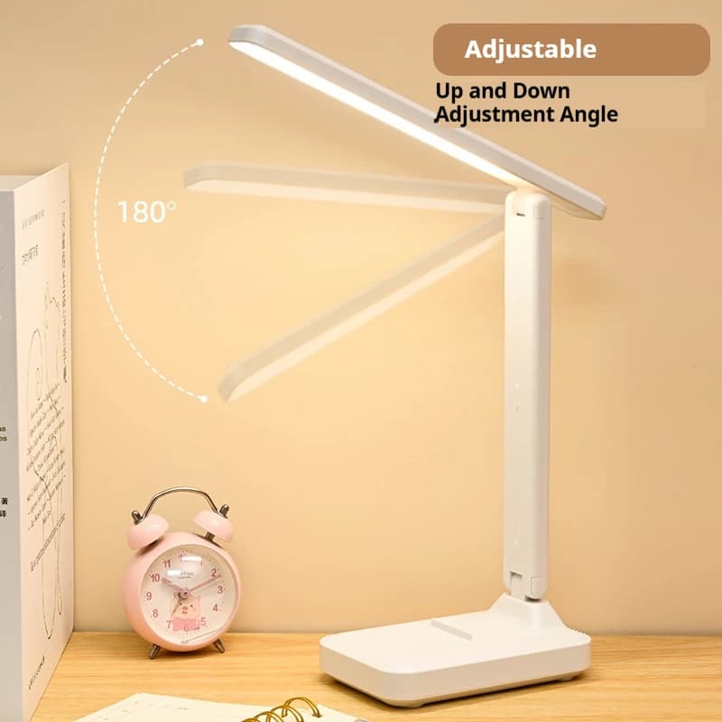 Desk Lamp LED Touch Switch White Folding Desk Lamp Bedroom Bedside Study Reading Eye Care Night Lamp USB Plug-in Dimmable White
