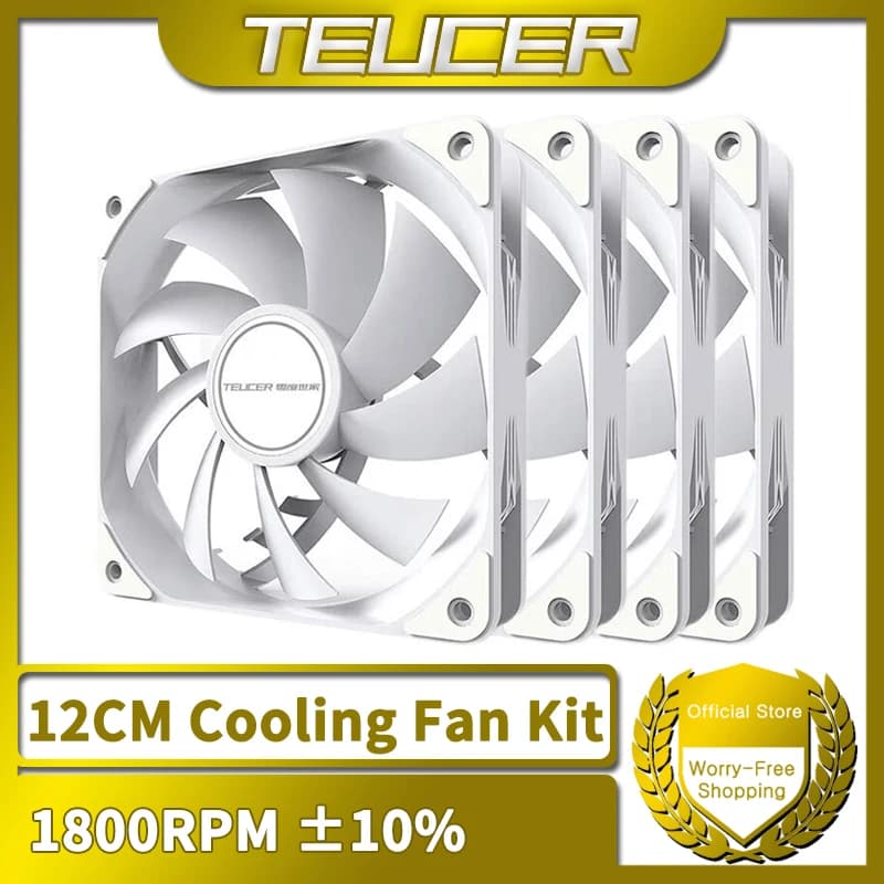 TEUCER 1800RPM 4PIN PWM White 12cm Computer Case Cooling System Fan Silent PC CPU Cooler 120mm Fans Kit Cooler Fan