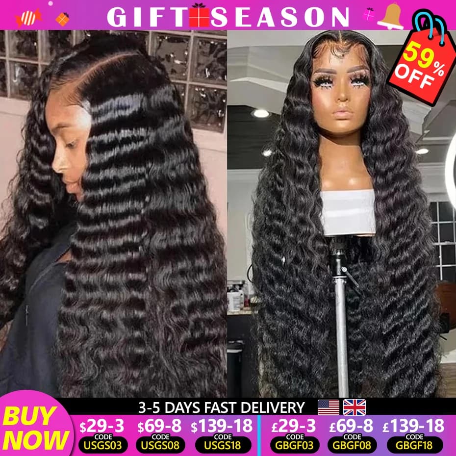 Jarin 13x6 Deep Wave 34 36 inch HD Lace Frontal Wig Human Hair 180 Density Brazilian 13x4 Water Curly Lace Front Wig For Women