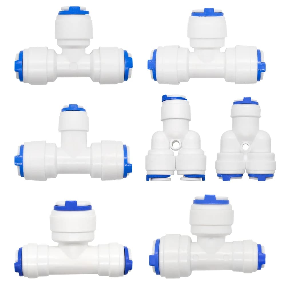 YQBS 1/4" 3/8" T Y Three OD Quick Connect Push In to Connect Water Tube Fitting for RO Reverse Osmosis Filter