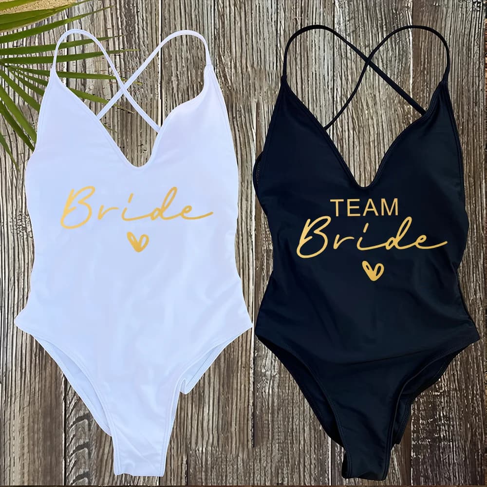 Sexy Padded One Piece Swimsuit Women Team Bride Swimwear Bikini Summer Bathing Suit Plus Size Beachwear Bachelorette Party Lady