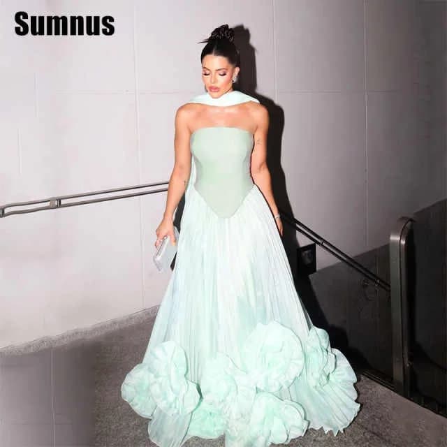 Sumnus Elegant A-Line Prom Dress Chiffon Ruched Ruffle Sleeveless Formal Evening Dress Floor-Length Vestidos de noche Customized