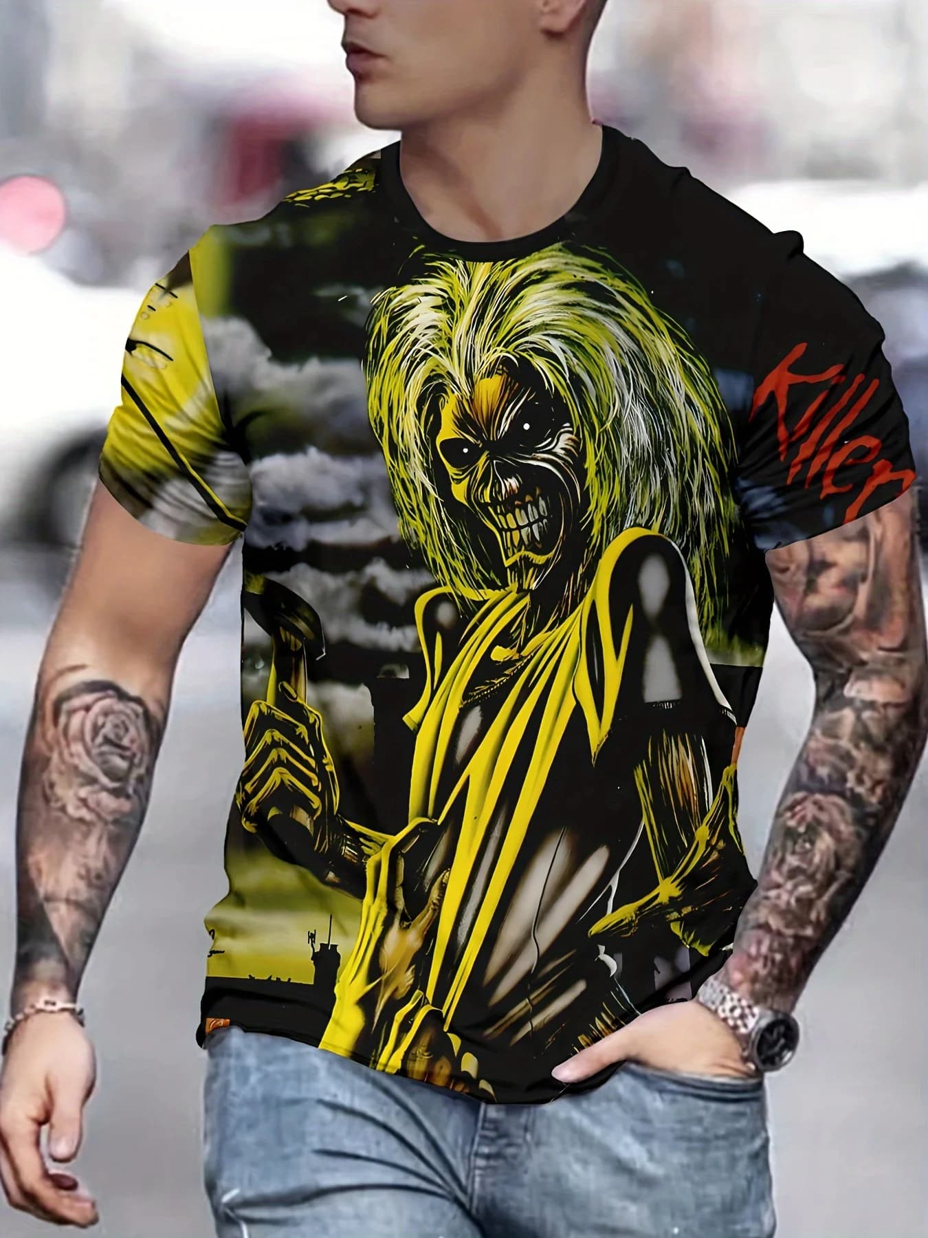 Bold Monster Graphic Tee for Plus Size Men - Summer-Ready, Comfortable Short Sleeves, Eye-Catching Design  A Stylish Must-Have
