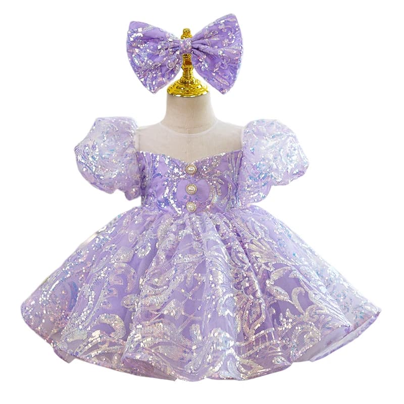 Bling Lilac Sequin Princess Ball Gown Dress for Girls Birthday Carnival Pageant Party Dress for 2-14 Year Kids Cute