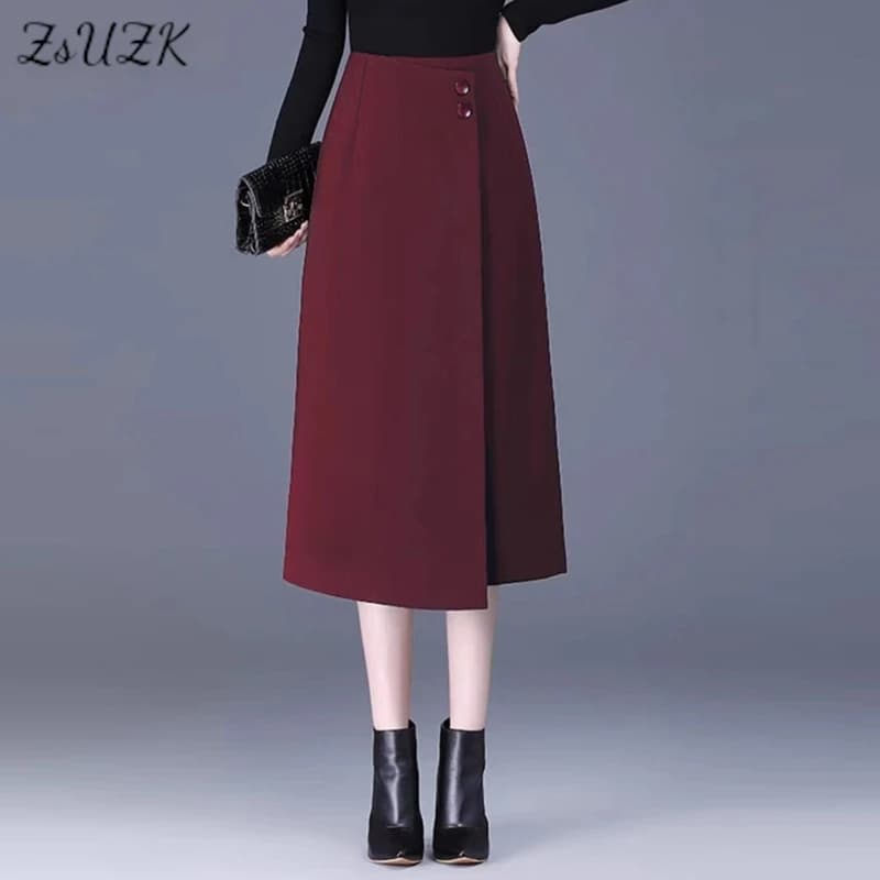 ZUZK Women Elegant Soild Suit Skirt  Autumn Winter High Waist Fashion Wrap Hip Skirt Office Lady Skirt Angola Red 4 Colors