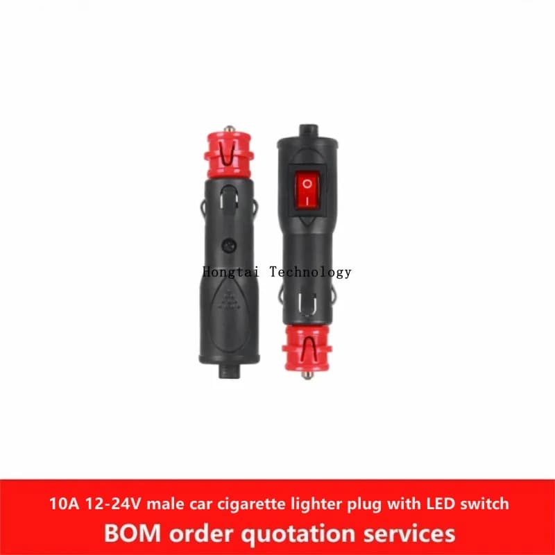 Cigarette lighter socket male plug with LED switch for car and truck with fuse 10A 12V-24V Universal