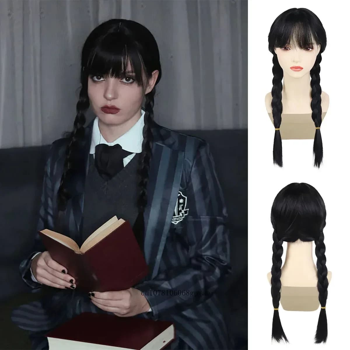 Halloween Cosplay Wigs Synthetic Long Braided Black Pigtail Wig for Women Anime Costume Wig Carnival Dress Up Party Daily Use