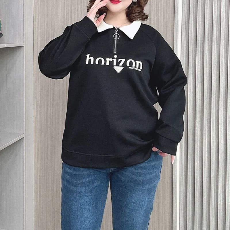 Autumn Pullover Hoodie Women 2024 New Plus Size Loose Casual Lapel Top Printed Sweatshirt 2387