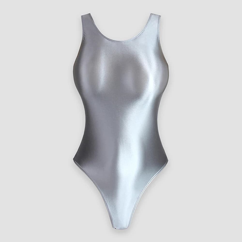 Adult Women Tight Bodysuit Jumpsuit Glossy Silk Solid Color High Cut Sherpin Shaped Gymnastics Leotard Swimsuit Dancewear